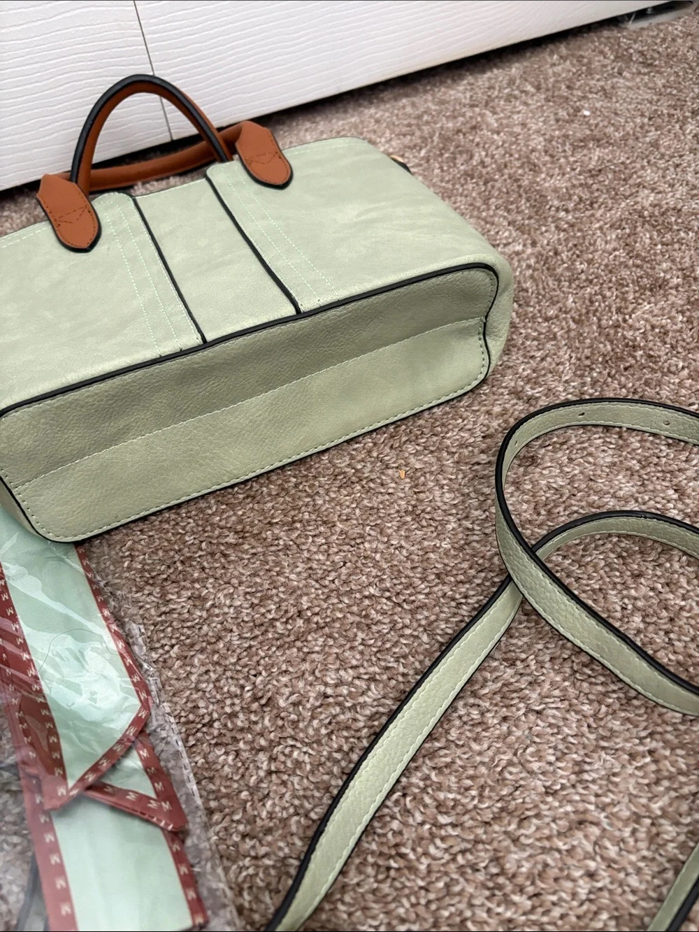 Women's Two-Tone Sage and Tan Leather Tote